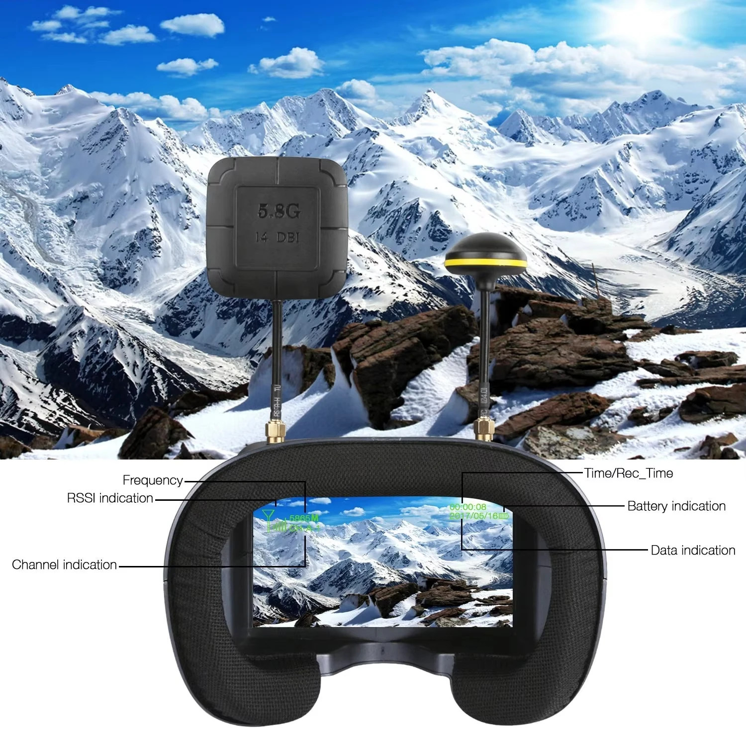 SkyDElEV800D 5 Inch 800*480 FP - Fpv Goggles Headset recensie en prijs